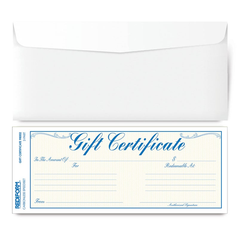 Rediform Gift Certificate Pack, 25 Duplicates with Envelopes, 3.625" x 9.5", Numbered, Blue/Gold (98002) - Image 4